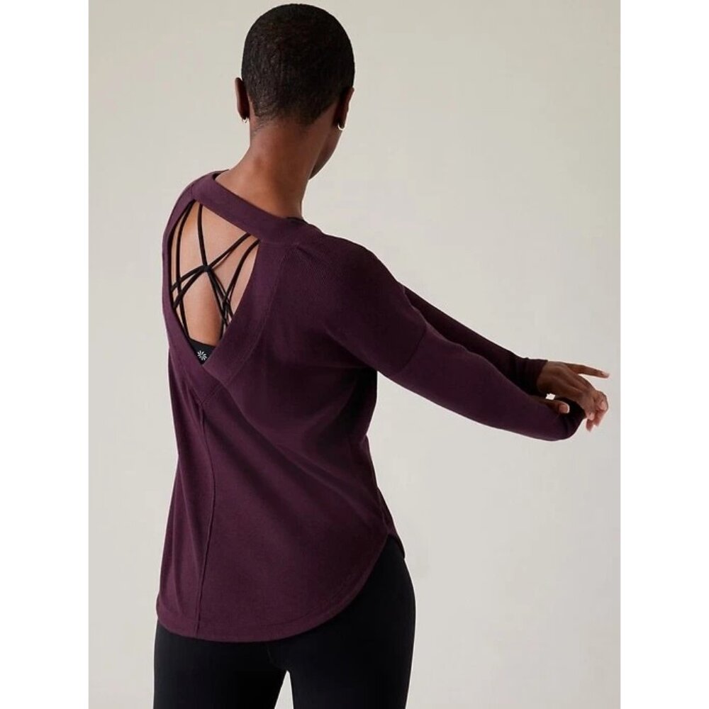 Athleta‎ Presence Sweatshirt Womens Size XXS Spiced Cabernet Open Back Cutout